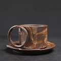 Vintage Japanese style ceramic coffee cup and saucer set with a large round handle in brown - 220-a Round Cup With Saucer (plain White) 220ml / Universal