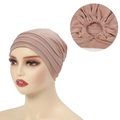 Turbante plisado para mujer en rosa palo con banda elástica trasera y acabado suave - Rosa Carne