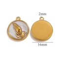 Macro detail of 16mm gold prayer hands pendant with white marble enamel finish - White