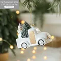 Addobbo natalizio a forma di auto bianca con pupazzo di neve e albero glitter - Stile Auto con Pupazzo di Neve