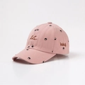 Pink cotton baseball cap with artistic hola embroidery and unique eye pattern accents - 46cm / Pink