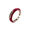 Adjustable gold plated open ring with burgundy enamel and square clear zircons - Adjustable Open / Burgundy