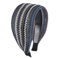 Wide woven headband with navy blue, white, and gold striped pattern on white background - Dark Green