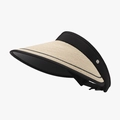 Visiera da sole in paglia da donna con protezione UV, bordo nero e trama beige - Regolabile / Nero & Beige (24H107)