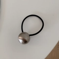Minimalist elastic hair tie with a textured matte silver sphere for bun hairstyles - Silver