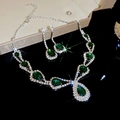 Detail of emerald pear-cut necklace and earrings set with micro-pave crystals - Green Water Drop Necklace 2pcs Set (13#)