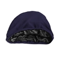 Navy blue knit beanie with smooth black satin lining for hair protection and comfort - One Size / Base Cap / Navy Blue