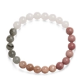 Macro detail of 8mm natural stones beads including quartz and rhodonite on elastic cord - Labradorite + Sunstone + Red Veined Stone + White Stone