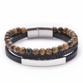 Detail of multilayer leather bracelet with tiger eye stones and silver magnetic clasp - Tiger Eye Bracelet