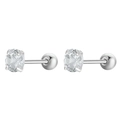 Minimalist silver stud earrings with round cubic zirconia and magnetic safety screw back - 1 Pair / 5# (5912) / Shiny Silver White