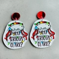Pendientes de Navidad en acrílico con caricatura de Clark y luces festivas de colores - Acrílico / Sombrero de Navidad - Cita de Película de Clark