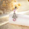 Zilveren oorknopje met roze hart zirkoon en belletje voor kraakbeenpiercing - Roze Hart + Roze Bel (Enkel)