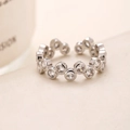 Elegant adjustable silver bubble ring with round clear crystals for minimalist fashion - Silver (D9408)