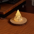 Christmas tree crystal night light with warm LED glow on a rustic wooden base - Iceberg Lamp Small / 5*6cm