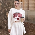 Completo felpa bianca stampa California con gonna a pieghe abbinata stile urban - S / Bianco (Sottile)