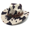 Cow print western cowboy hat with star buckle and leather band on white background - M (56-58cm) / Fedora Top Cow Print Beige