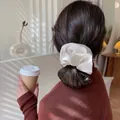 Elegant cream white satin oversized scrunchie for women's bun hairstyle styling - 12.5CM / Off-white