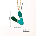 Golden letter V necklace with gradient green enamel pendant for women - Letter V Style (N00906-V)