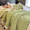 Thick avocado green fleece blanket with embossed geometric pattern and lamb wool lining - Matcha Green