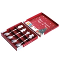 Detail view of 4-piece silver stainless steel Christmas coffee spoon set in a red gift box - 4-Piece Set (Gift Box) / Silver