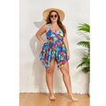Costume da bagno taglie forti con stampa geometrica vivace e lacci regolabili sul davanti - 1XL / Stampa Blu Multicolore
