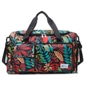 Bolso de viaje grande con estampado de hojas coloridas y separación seco-húmedo - Rojo