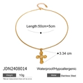 Gold stainless steel cross pendant necklace with fine chain and adjustable extender - Simple Fine Ring Chain Gold Cross Necklace (JDN2408014)