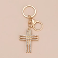 Chic golden cross keychain with sparkling crystals and lobster clasp for handbags - Kc Gold 10296