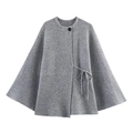 Eleganter grauer Strick-Cardigan mit Ein-Knopf-Kragen und seitlicher Taillenschnürung - S / Grau