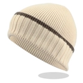 Detail of soft ribbed knit beanie with brown stripe pattern and thick texture - Off White