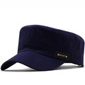 Classic navy blue cotton cadet cap for men featuring a brown leather SPORT patch detail - Adjustable / Navy Blue