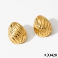 Golden oval stud earrings with elegant spiral texture and polished stainless steel finish - Oval Water Ripple Style (KD3428) / Gold