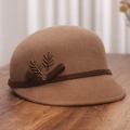 Deep camel wool cloche hat featuring vintage bronze wheat ear buckle and side bow accent - M (56-58cm) / Camel