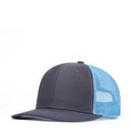 Mesh trucker hat featuring a dark gray front panel and light blue breathable mesh side - Adjustable / Charcoal + Columbia Blue Mesh