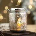 Silver frost glass Christmas candle jar with tree motif and metal handle, 11cm height - Ice Crackle Coffee (Metal Handle)