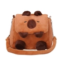 Cute brown plush Capybara crossbody bag with fluffy fur and a metal chain strap - Khaki