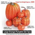 Set of 7 realistic orange foam pumpkins with pine cones and maple leaves for decor - 7PCS Large Pumpkin (Orange) OPP Bagged