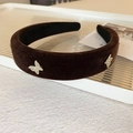Braunes Samt-Haarreif mit drei goldenen Strass-Schmetterlingen im Vintage-Stil - Stil 123# (HH1046)