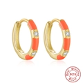 Orecchini a cerchio in argento S925 dorato con smalto arancione corallo e piccole pietre - Argento 925 / Oro-Rosso Corallo