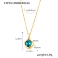Square pendant necklace with teal zircon and golden copper chain 38cm to 43cm - Gold Turquoise Lake Blue Zircon Necklace