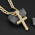 Close-up of gold hip hop cross necklace with full diamond inlay on stone background - Gold Pendant Only (Without Chain)