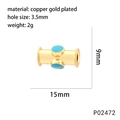 Détail d'une perle cœur en cuivre doré 18K avec émail bleu et dimensions précises - Perle Cylindrique Émail Bleu(P02472)