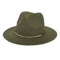 Detail of olive green woven fedora hat featuring black band and gold metal accent - M (56-58cm) / Dark Green