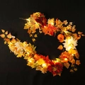 LED autumn maple leaf garland with pumpkins and warm lights for festive home decor - QT629/180B (With Light)