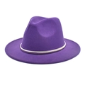 Detail of purple wool felt jazz fedora featuring a sophisticated golden stripe band decor - Purple