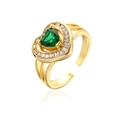 18K vergoldeter Herzring mit grünem Zirkon und verstellbarer geometrischer Ringschiene - Einstellbar Offen / Herz Smaragdgrün(12436)