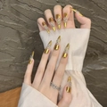 Luxurious gold stiletto press-on nails with sparkling rhinestones and metallic finish - Long Stiletto Gold Buccellati Style (2028) / Extra Small (XS)