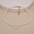 Elegant pearl necklace featuring a white butterfly pendant with gold metal trim - SY325【White Butterfly】-White Butterfly Pendant Pearl Necklace