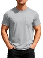 Men's loose casual light grey waffle knit T-shirt featuring a stylish chest pocket - Marl Grey