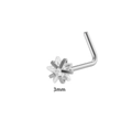 3mm L-shaped stainless steel nose stud featuring a round star-set clear zircon stone - L-Shape Star Zirconia (Silver)